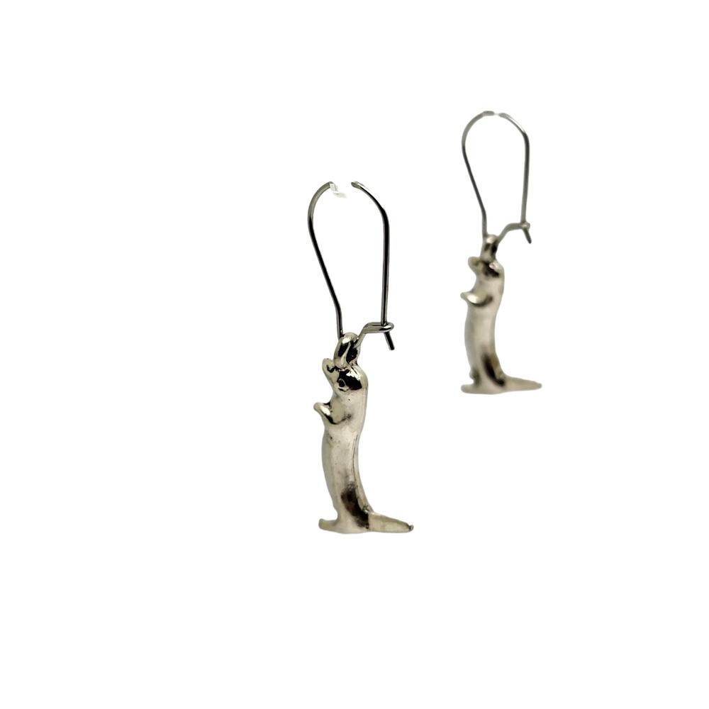 Silvertone Otters on Stainless Steel drop dangle Earrings - Picture 3 of 5